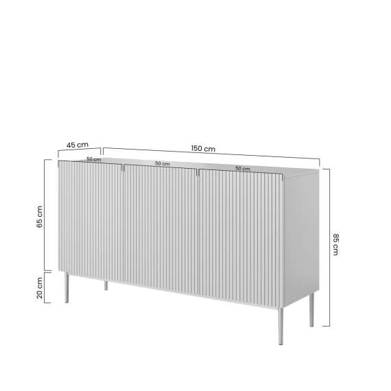 Skjenk NICOLE - 150x85 cm - svart matt - 3 dører - metall bein