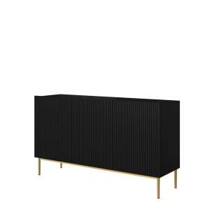 Skjenk NICOLE - 150x85 cm - svart matt - 3 dører - metall bein