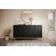 Skjenk NICOLE - 150x85 cm - svart matt - 2 dører - 3 skuffer - metall bein