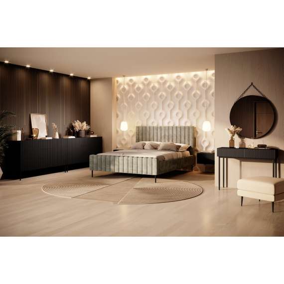 Skjenk NICOLE - 150x85 cm - svart matt - 2 dører - 3 skuffer - metall bein