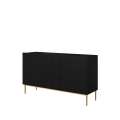 Skjenk NICOLE - 150x85 cm - svart matt - 2 dører - 3 skuffer - metall bein