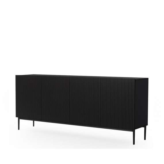 Skjenk NICOLE - 200x85 cm - svart matt - 4 dører - metall bein