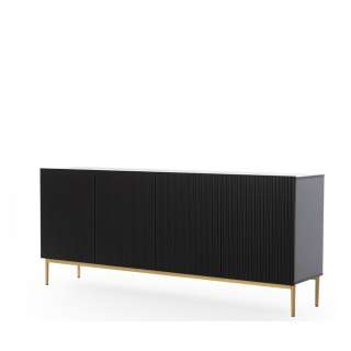 Skjenk NICOLE - 200x85 cm - svart matt - 4 dører - metall bein