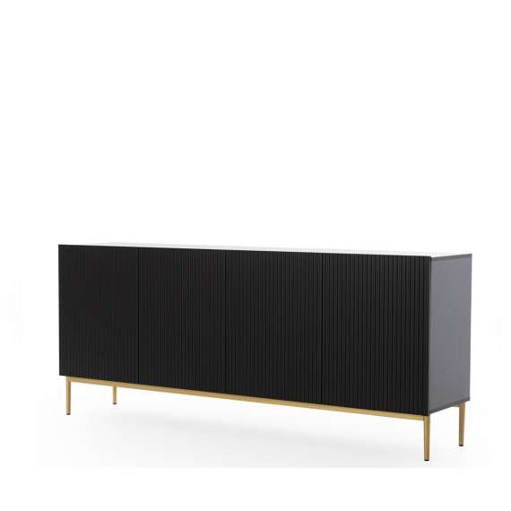 Skjenk NICOLE - 200x85 cm - svart matt - 4 dører - metall bein