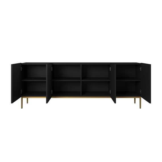 Skjenk NICOLE - 200x85 cm - svart matt - 4 dører - metall bein