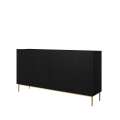 Skjenk NICOLE - 200x85 cm - svart matt - 4 dører - 4 skuffer - metall bein