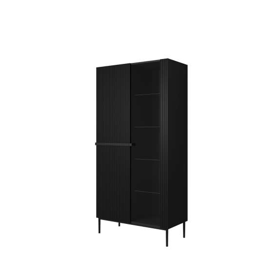Vitrineskap NICOLE - 100x200 cm - svart matt - 2 dører -  metall bein