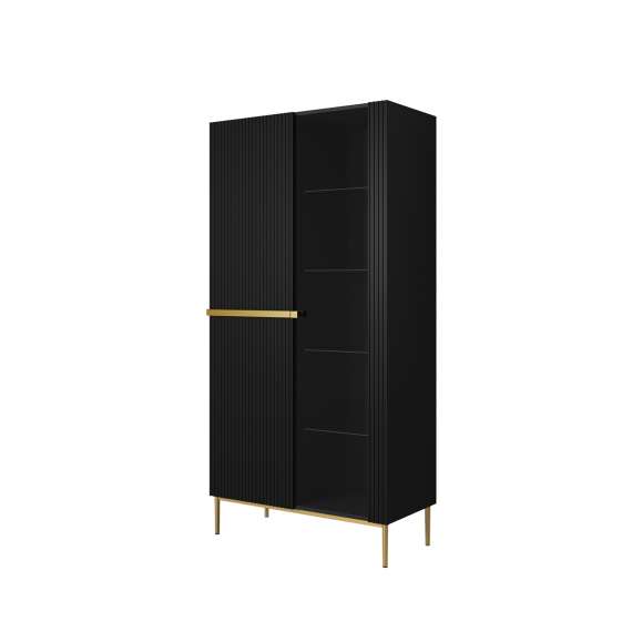 Vitrineskap NICOLE - 100x200 cm - svart matt - 2 dører -  metall bein