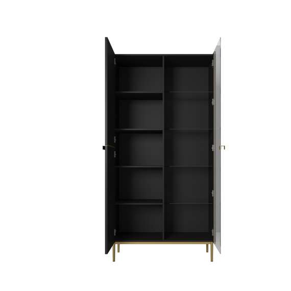 Vitrineskap NICOLE - 100x200 cm - svart matt - 2 dører -  metall bein