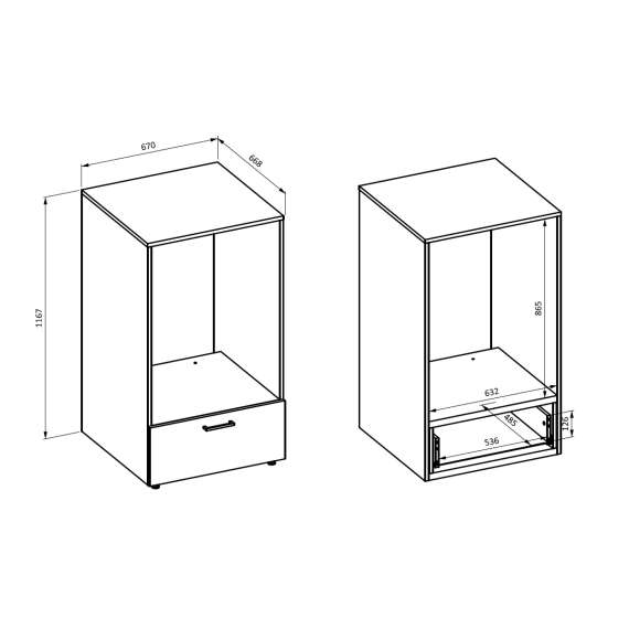 Vaskemaskinskap ROTA 67x117 cm - med skuff - mørk beige