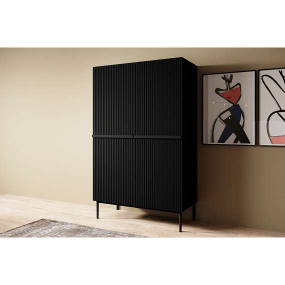 Skap NICOLE - 100x160 cm - svart matt - 2 dører -  metall bein