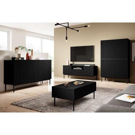 Skap NICOLE - 100x160 cm - svart matt - 2 dører -  metall bein