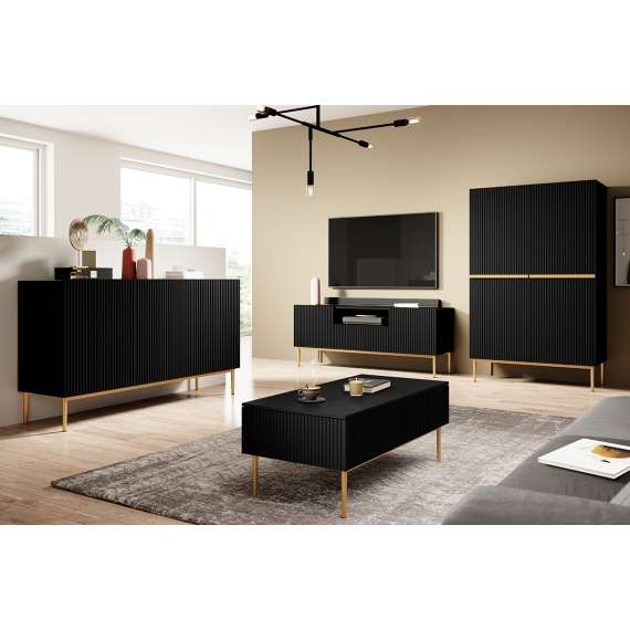 Skap NICOLE - 100x160 cm - svart matt - 2 dører -  metall bein