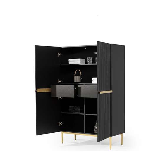 Skap NICOLE - 100x160 cm - svart matt - 2 dører -  metall bein