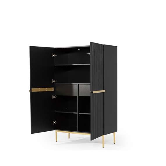 Skap NICOLE - 100x160 cm - svart matt - 2 dører -  metall bein