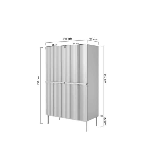 Skap NICOLE - 100x160 cm - svart matt - 2 dører -  metall bein