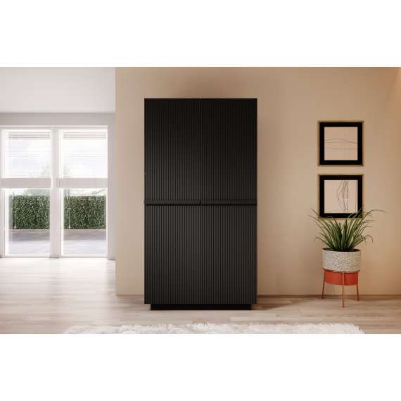 Garderobeskap NICOLE - 100x207 cm - svart matt - 2 dører - 2 innvendig skuffer