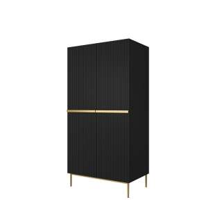 Garderobeskap NICOLE - 100x220 cm - svart matt - 2 dører -  metall bein