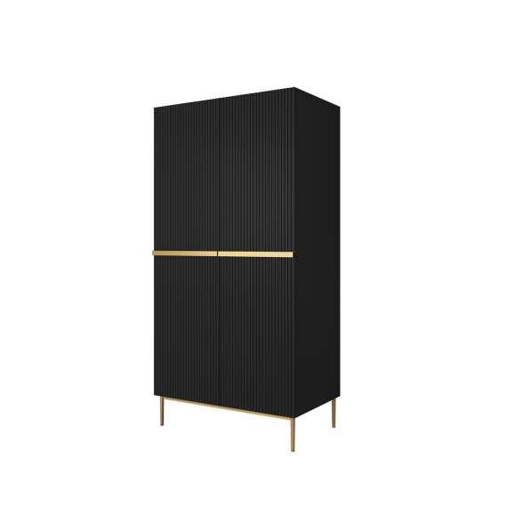 Garderobeskap NICOLE - 100x220 cm - svart matt - 2 dører -  metall bein