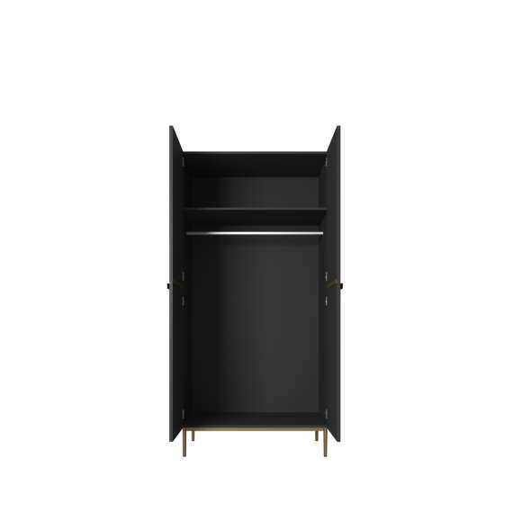 Garderobeskap NICOLE - 100x220 cm - svart matt - 2 dører -  metall bein
