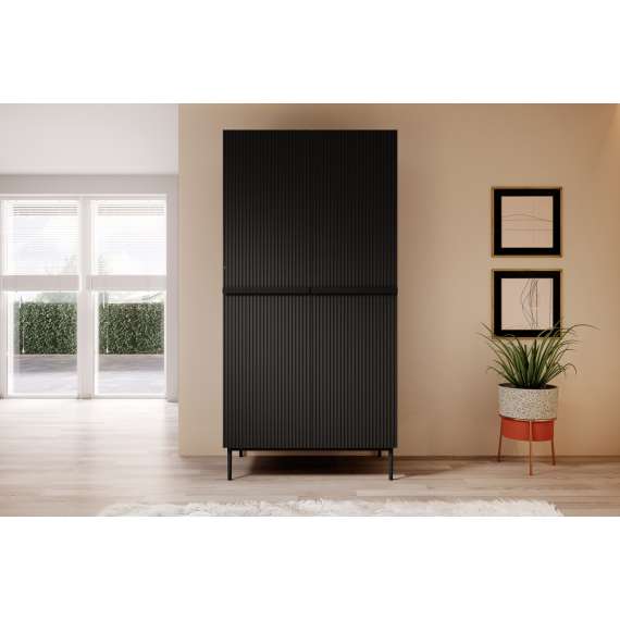 Garderobeskap NICOLE - 100x220 cm - svart matt - 2 dører - 2 innvendige skuffer