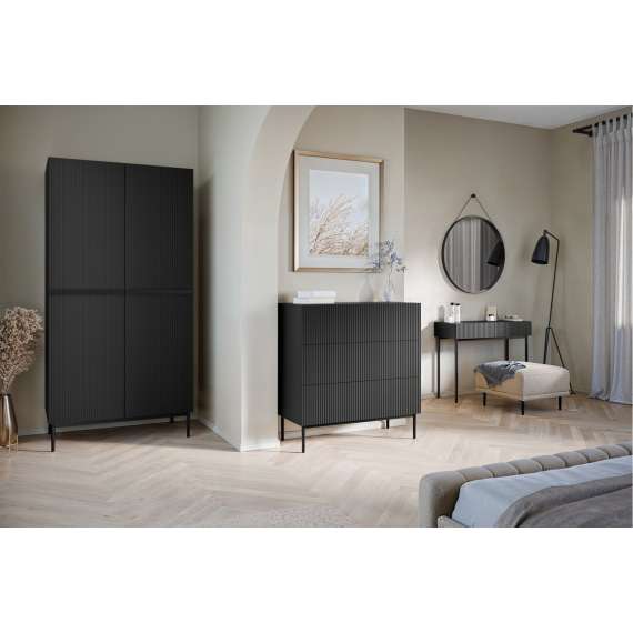 Garderobeskap NICOLE - 100x220 cm - svart matt - 2 dører - 2 innvendige skuffer