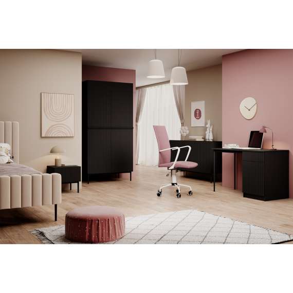 Garderobeskap NICOLE - 100x220 cm - svart matt - 2 dører - 2 innvendige skuffer