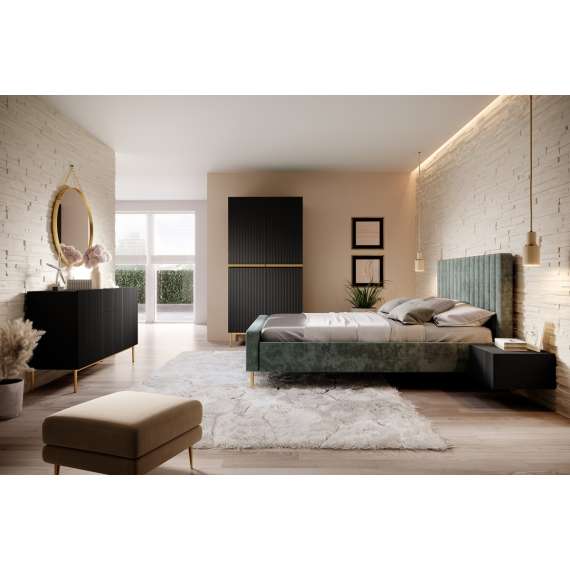 Garderobeskap NICOLE - 100x220 cm - svart matt - 2 dører - 2 innvendige skuffer