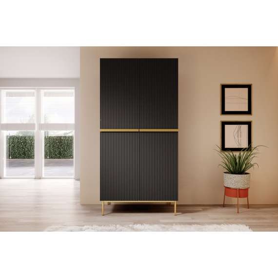 Garderobeskap NICOLE - 100x220 cm - svart matt - 2 dører - 2 innvendige skuffer