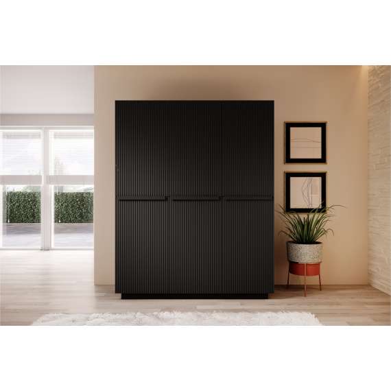 Garderobeskap NICOLE - 150x207 cm - svart matt - 3 dører