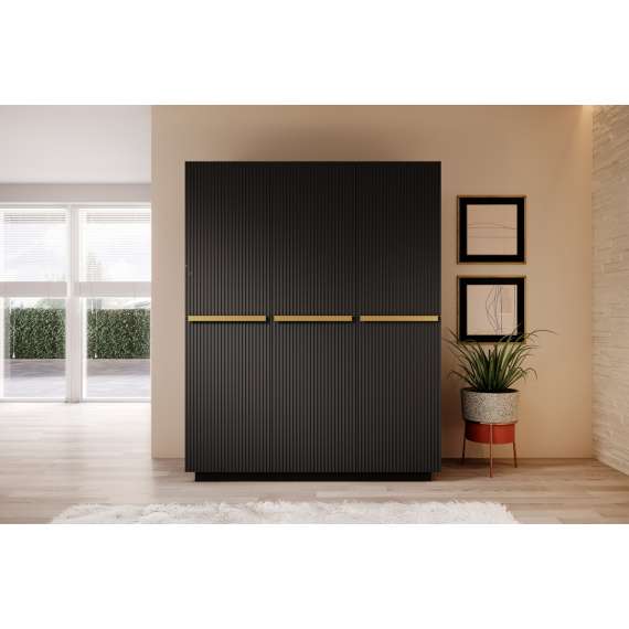 Garderobeskap NICOLE - 150x207 cm - svart matt - 3 dører
