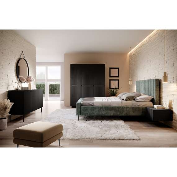 Garderobeskap NICOLE - 150x207 cm - svart matt - 3 dører