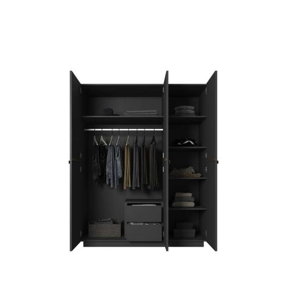 Garderobeskap NICOLE - 150x207 cm - svart matt - 3 dører