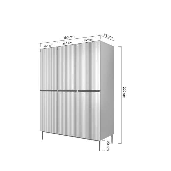 Garderobeskap NICOLE - 150x220 cm - svart matt - 3 dører -  metall bein