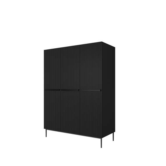 Garderobeskap NICOLE - 150x220 cm - svart matt - 3 dører -  metall bein