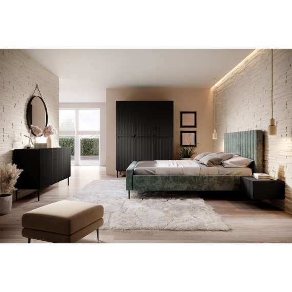 Garderobeskap NICOLE - 150x220 cm - svart matt - 3 dører -  metall bein