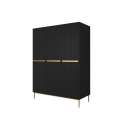 Garderobeskap NICOLE - 150x220 cm - svart matt - 3 dører -  metall bein