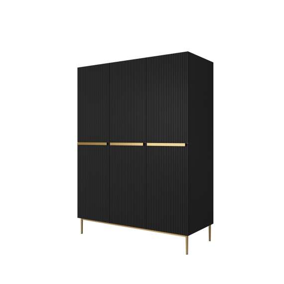 Garderobeskap NICOLE - 150x220 cm - svart matt - 3 dører -  innvendige skuffer