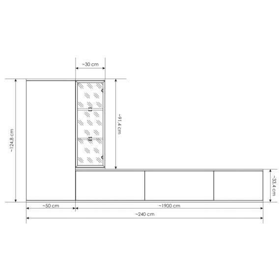 Seksjon CLARE 240 cm - eik vicking - cashmere - LED