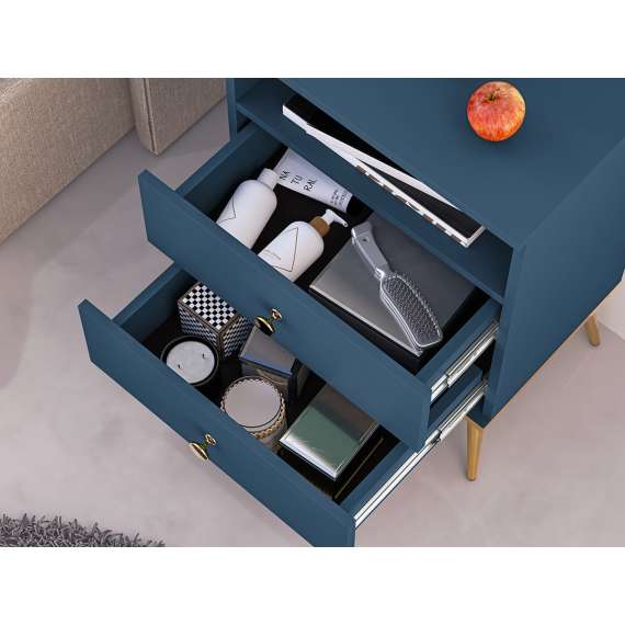 Nattbord MARINE - 50x70 cm - marineblå - 2 skuffer - metall bein