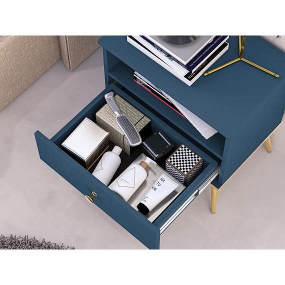 Nattbord MARINE - 50x54 cm - marineblå - 1 skuff - metall bein