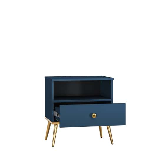 Nattbord MARINE - 50x54 cm - marineblå - 1 skuff - metall bein