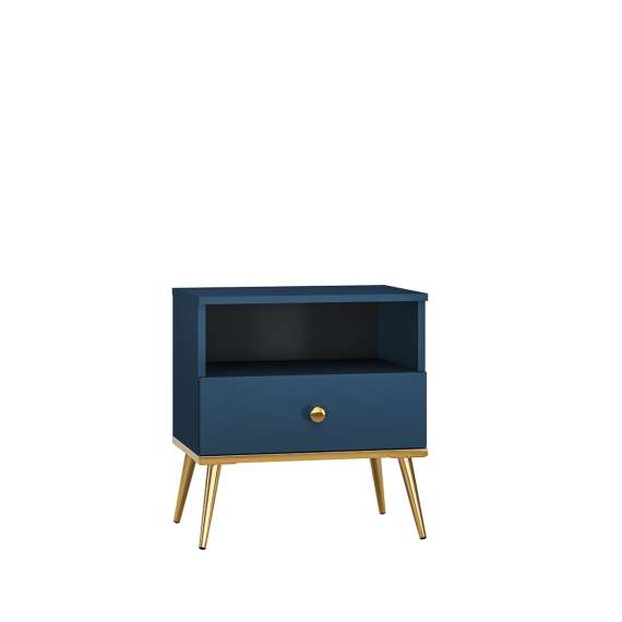 Nattbord MARINE - 50x54 cm - marineblå - 1 skuff - metall bein