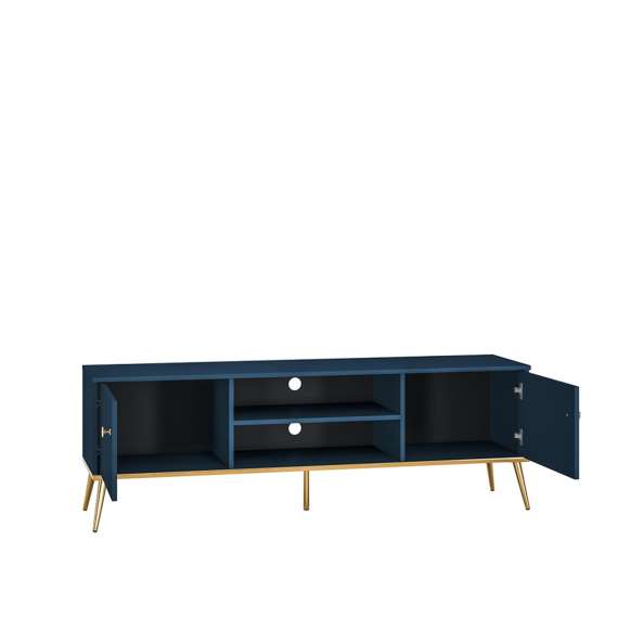 Tv-benk MARINE - 160x54 cm - marineblå - 2 dører - metall bein