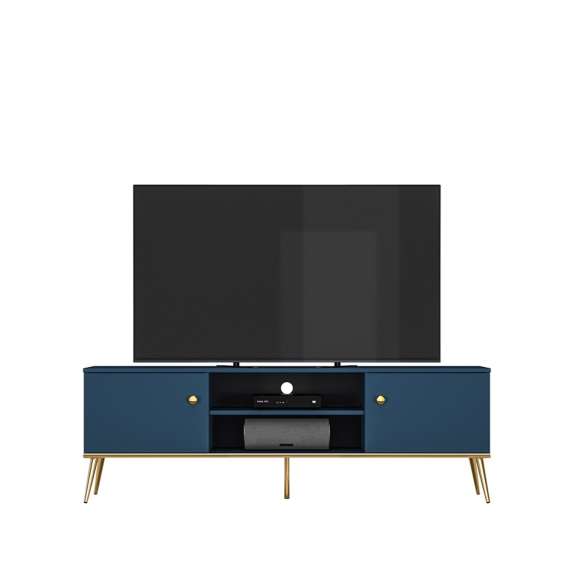 Tv-benk MARINE - 160x54 cm - marineblå - 2 dører - metall bein