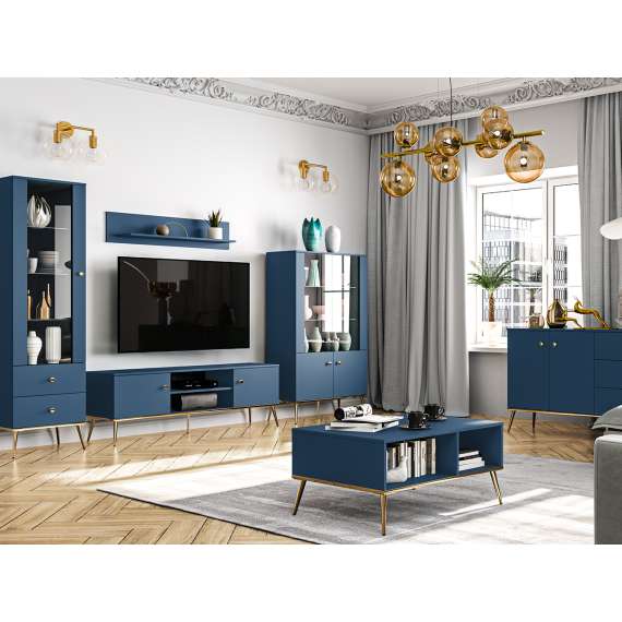 Tv-benk MARINE - 160x54 cm - marineblå - 2 dører - metall bein