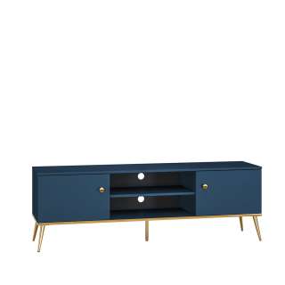 Tv-benk MARINE - 160x54 cm - marineblå - 2 dører - metall bein