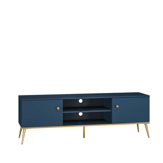 Tv-benk MARINE - 160x54 cm - marineblå - 2 dører - metall bein