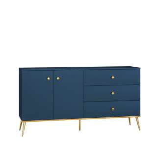 Skjenk MARINE - 160x85 cm - marineblå - 2 dører - 3 skuffer - metall bein