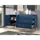 Skjenk MARINE - 160x85 cm - marineblå - 2 dører - 3 skuffer - metall bein